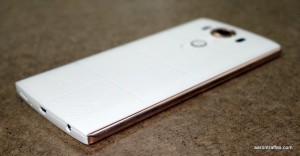 Power and volume buttons on the back of the phone